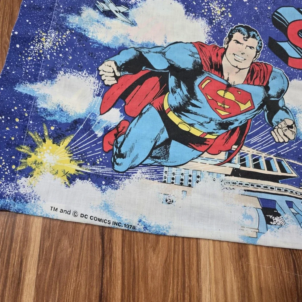 Vtg DC Comics Superman Pillowcase Standard Blue Kids 1978 Superhero Bedding